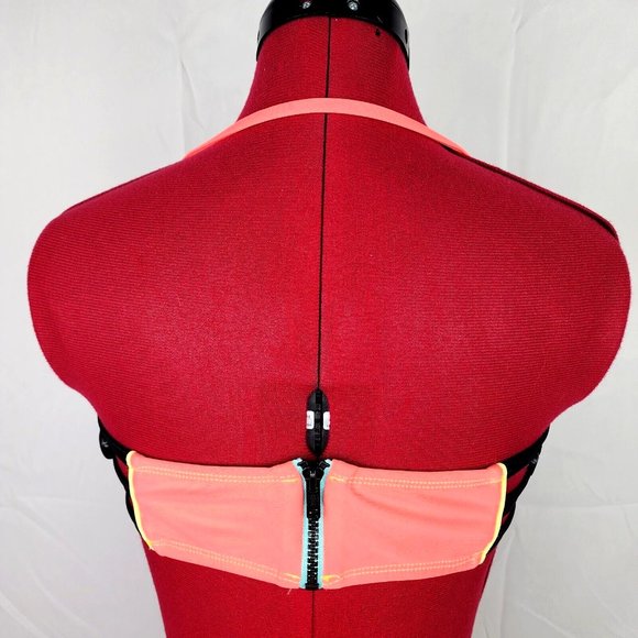 Hobie Brand Pink Blue & Black Removable Halter Bikini Top w/ Zipper - M - NWOT - Picture 5 of 7